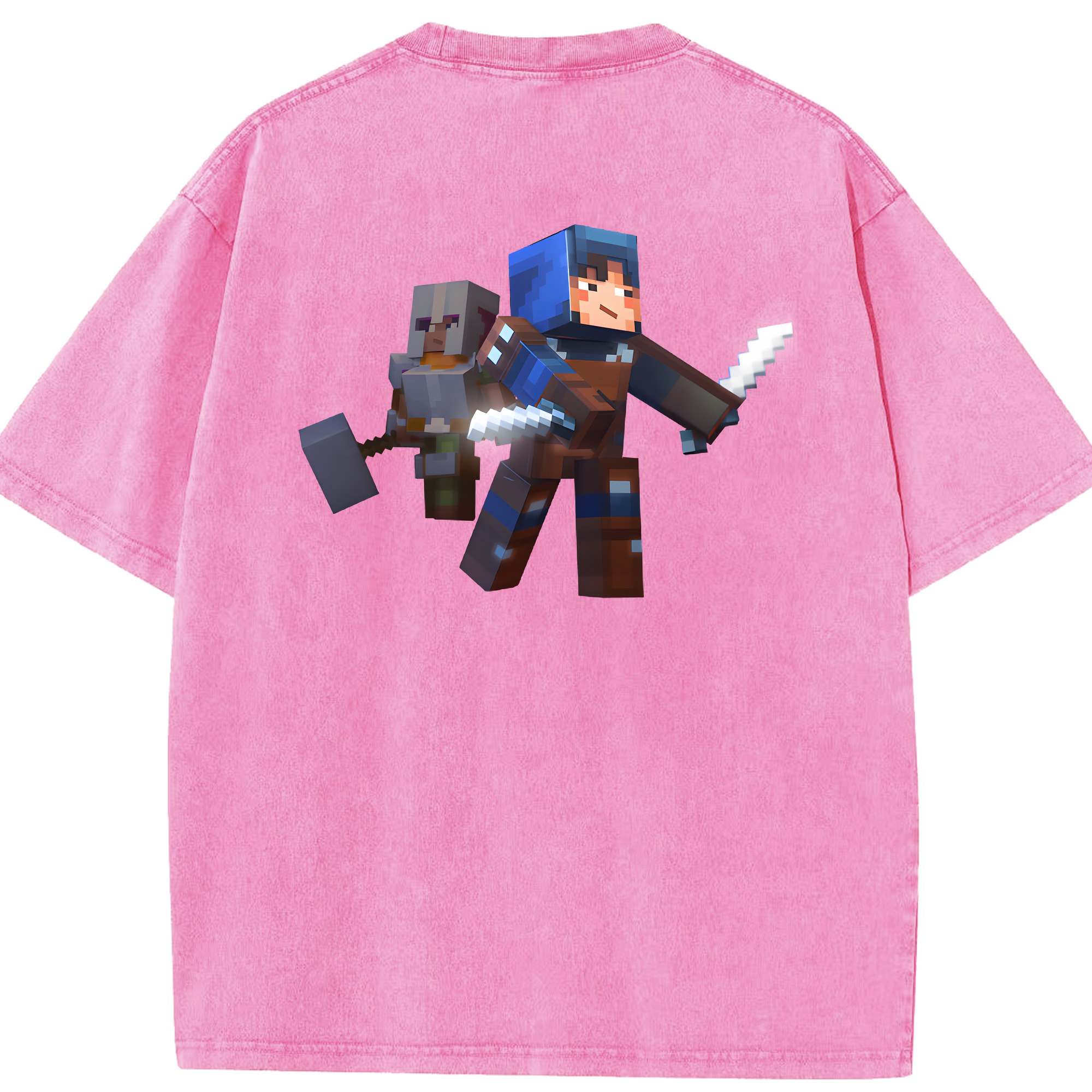 （画像用） マインクラフト ブロックの世界 Minecraft MC Block world 綿100% ヴィンテージ風 半袖Tシャツ（背面プリント）